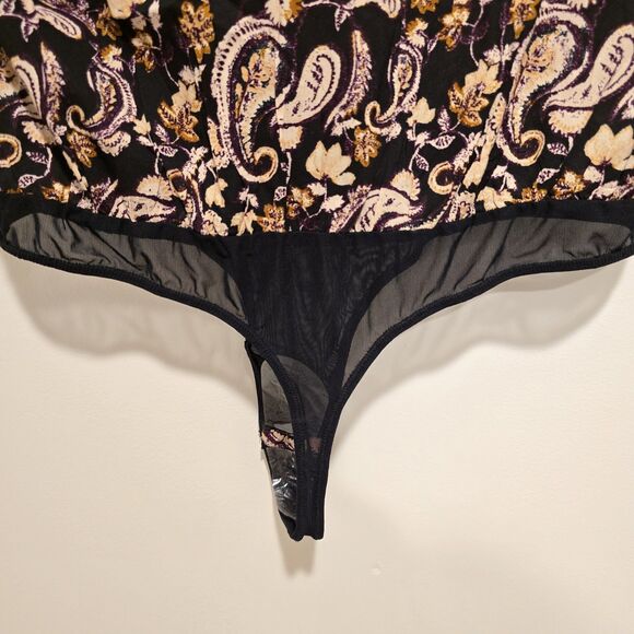Intimately Free People Call Me Later Bodysuit Paisley Black XL Ruffle Chic Boho - Picture 13 of 15